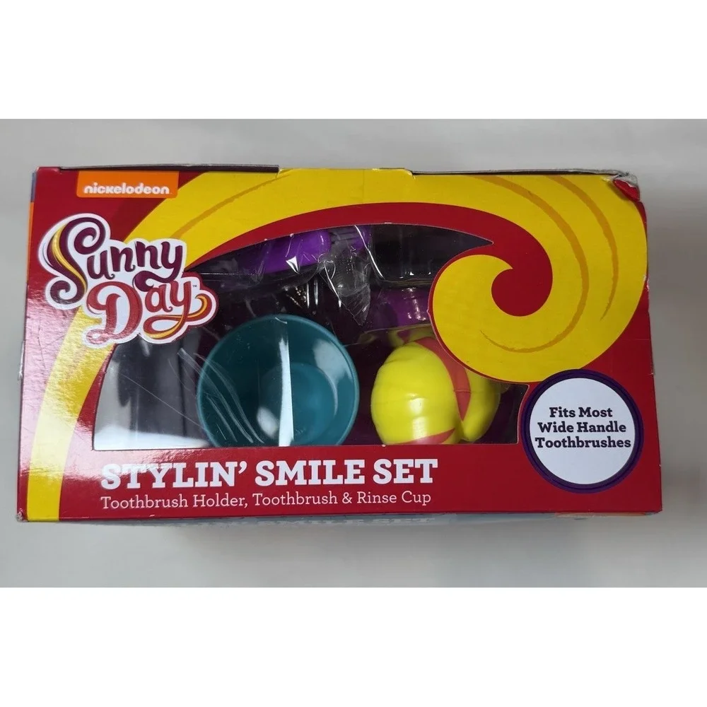 Nickelodeon NIB Sunny Day Stylin' Smile Set Toothbursh Holder & Rinse Cup